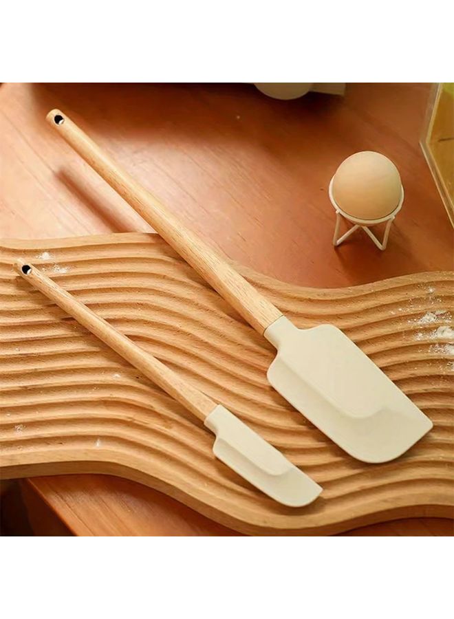 White Heat Resistant Spatula Set Wood Handle Non Stick Silicone Jar Scraper Baking Cooking Tools - Image 2