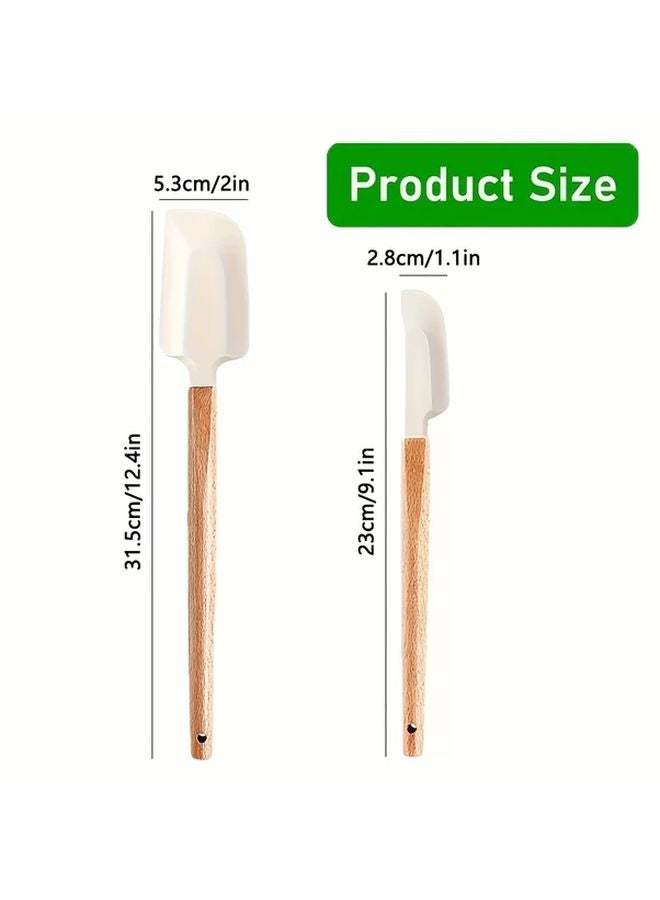 White Heat Resistant Spatula Set Wood Handle Non Stick Silicone Jar Scraper Baking Cooking Tools - Image 4