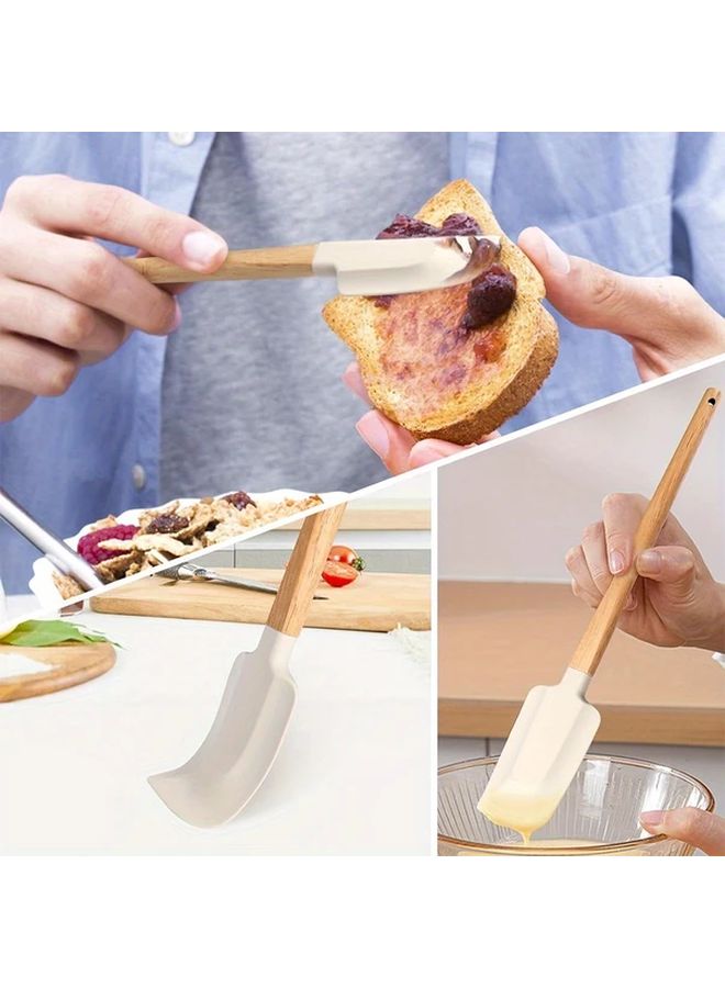 White Heat Resistant Spatula Set Wood Handle Non Stick Silicone Jar Scraper Baking Cooking Tools - Image 3