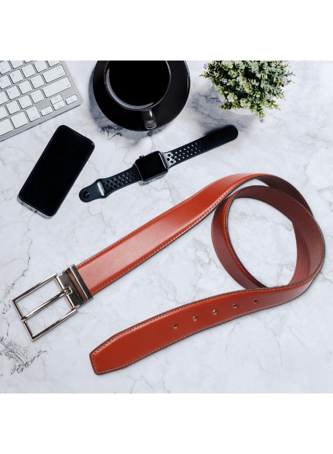 Mont Hawk Men's Genuine Leather Belt – Premium 100% Leather Dress & Casual Belt with Adjustable Clamp Buckle, 35mm Wide Durable Formal Business Waist Belt for Men (Tan) - Image 4