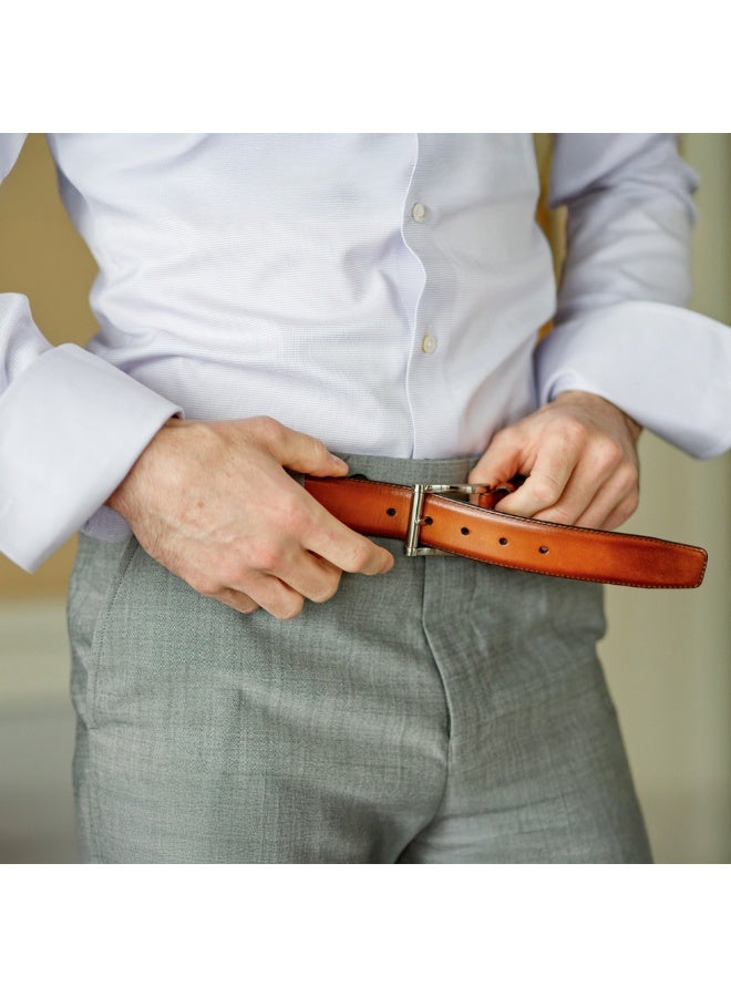 Mont Hawk Men's Genuine Leather Belt – Premium 100% Leather Dress & Casual Belt with Adjustable Clamp Buckle, 35mm Wide Durable Formal Business Waist Belt for Men (Tan) - Image 5