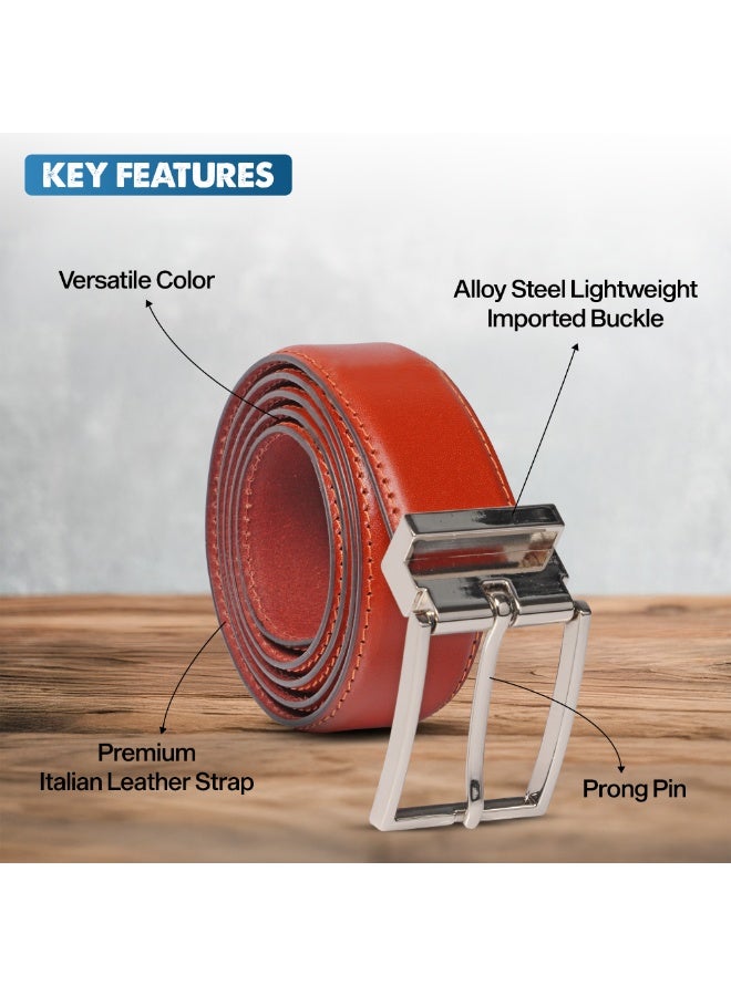 Mont Hawk Men's Genuine Leather Belt – Premium 100% Leather Dress & Casual Belt with Adjustable Clamp Buckle, 35mm Wide Durable Formal Business Waist Belt for Men (Tan) - Image 3