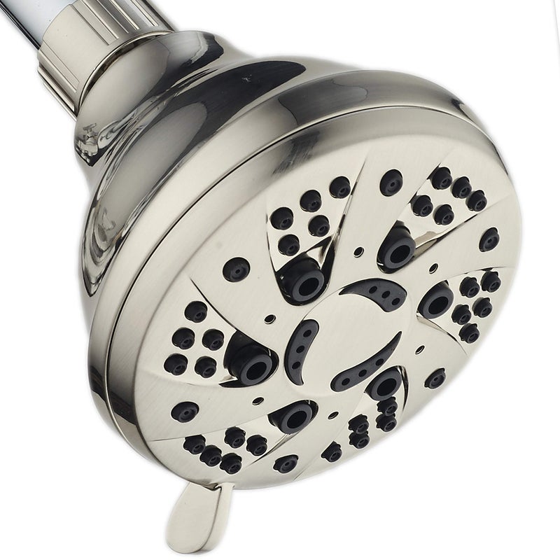 AquaDance BRUSHED NICKEL High Pressure 6Setting Spiral Shower Head Angle Adjustable AntiClog Showerhead Jets ToolFree Installation USA Standard Certified Top US Brand