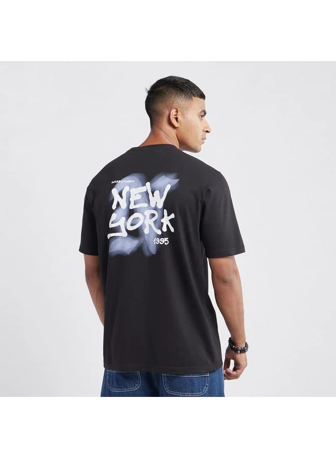 Splash FAV Typographic Print T-shirt with Crew Neck and Short Sleeves