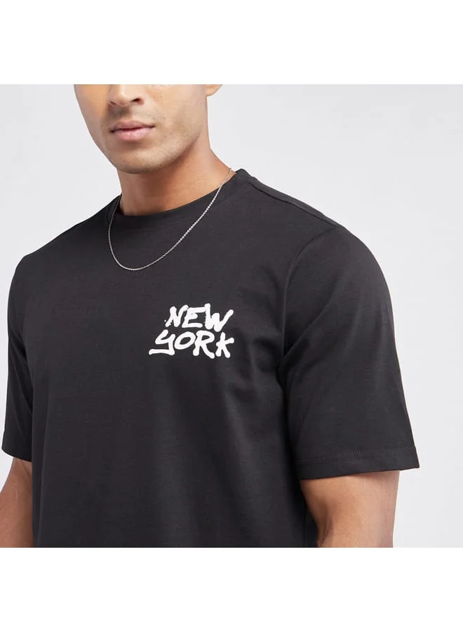 Splash FAV Typographic Print T-shirt with Crew Neck and Short Sleeves