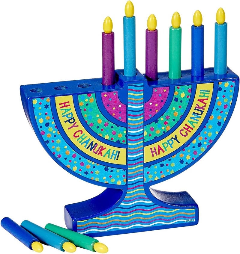 Rite Lite My Mini Wood Menorah with Removable Wood Candles - Colorful Chanukah Menorah for Kids Hanukkah Gifts Decorations Centerpiece, Jewish Holiday Party Favors Decor, Festival of Lights 5.75" H - Image 2