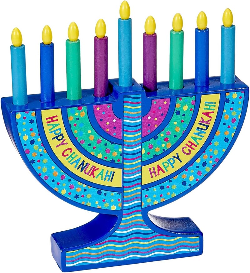 Rite Lite My Mini Wood Menorah with Removable Wood Candles - Colorful Chanukah Menorah for Kids Hanukkah Gifts Decorations Centerpiece, Jewish Holiday Party Favors Decor, Festival of Lights 5.75" H - Image 5