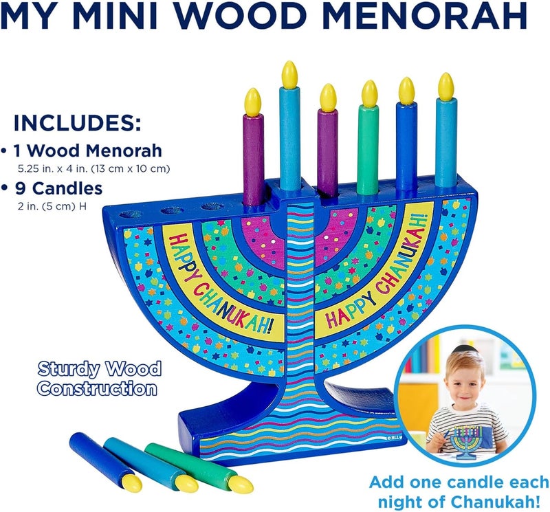 Rite Lite My Mini Wood Menorah with Removable Wood Candles - Colorful Chanukah Menorah for Kids Hanukkah Gifts Decorations Centerpiece, Jewish Holiday Party Favors Decor, Festival of Lights 5.75" H - Image 4