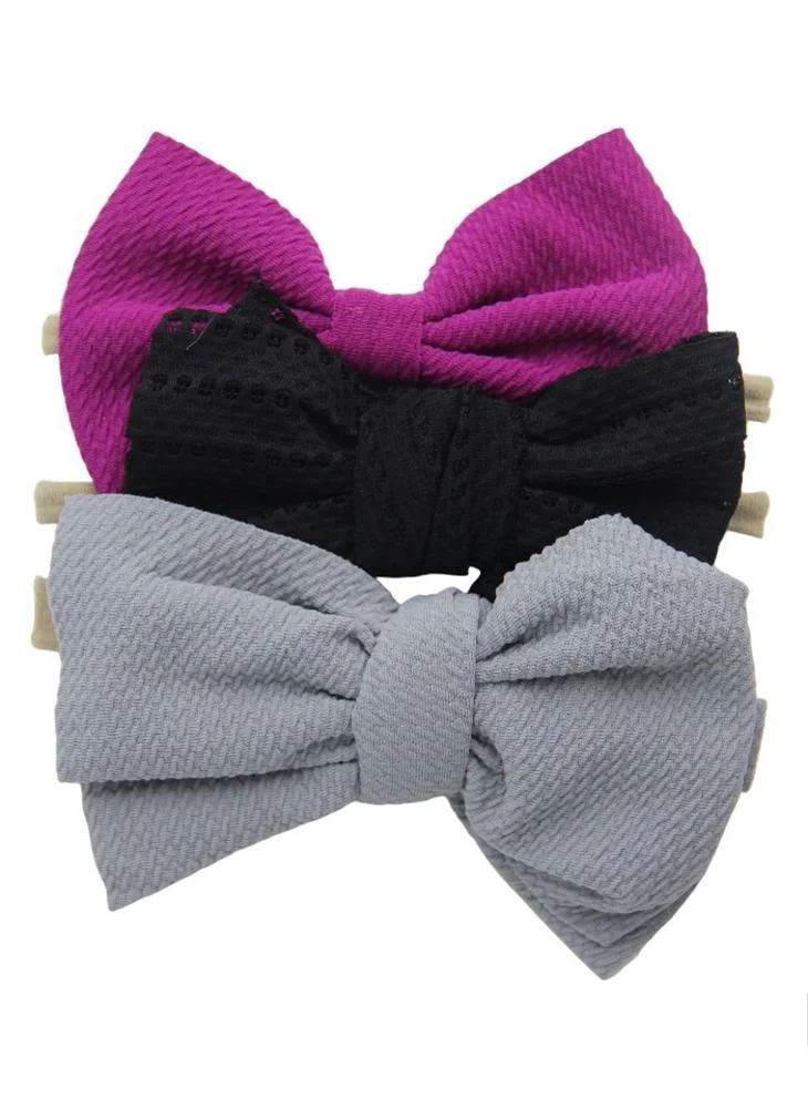 Bambimici Bambimici - Lara Assorted Ribbon Bow Headband for Babies - Violet, Black, Grey