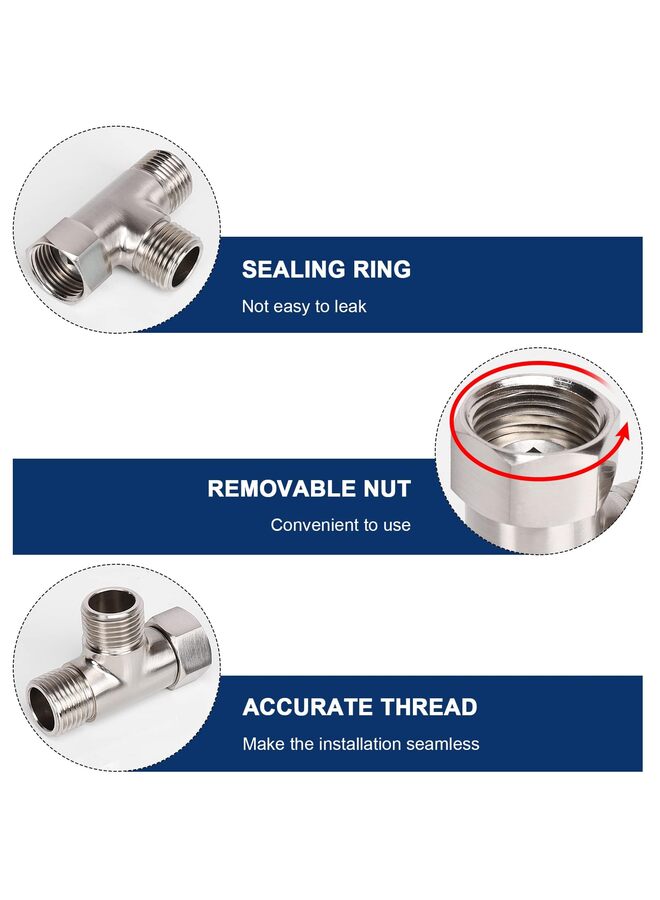 Solid Brass 1/2" 3 Way Diverter Valve - Hose Fitting Tee, T Shape Adapter Connector for Angle Valve Hose, Bath Shower Arm, and Toilet Bidet Sprayer Faucet - Image 3