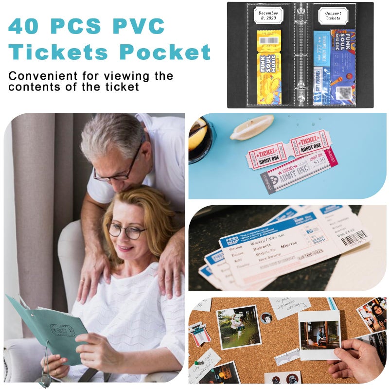 MSHUNKEJI Blue PU Leather Ticket Stub Diary 3 Hole Ticket Stub Holder Album 6 x 9 Inch Ticket Stub Organizer with 40 PVC Pockets 42 DIY Stickies 26 Letter Charms for Collect Movie Concert Tickets Receipts - Image 4