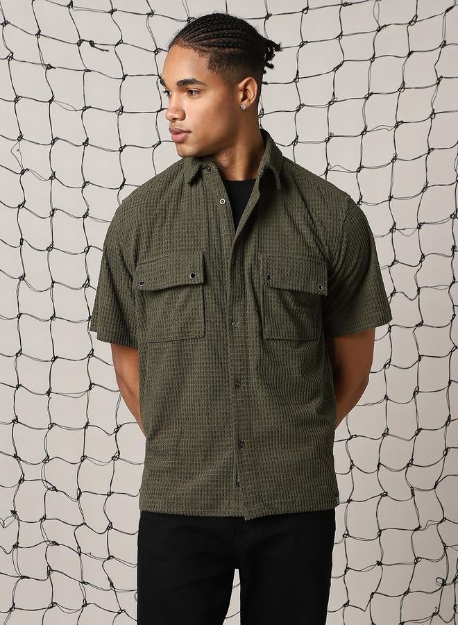 هوبرهولمي قميص رجالي أخضر داكن بمظهر عصري - Image 1