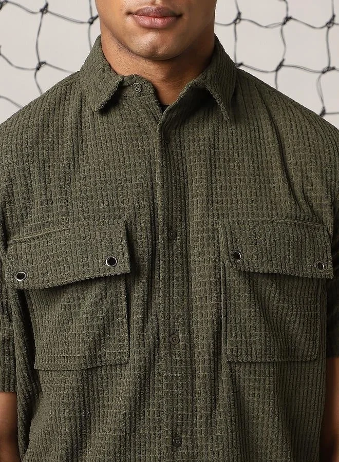 هوبرهولمي قميص رجالي أخضر داكن بمظهر عصري