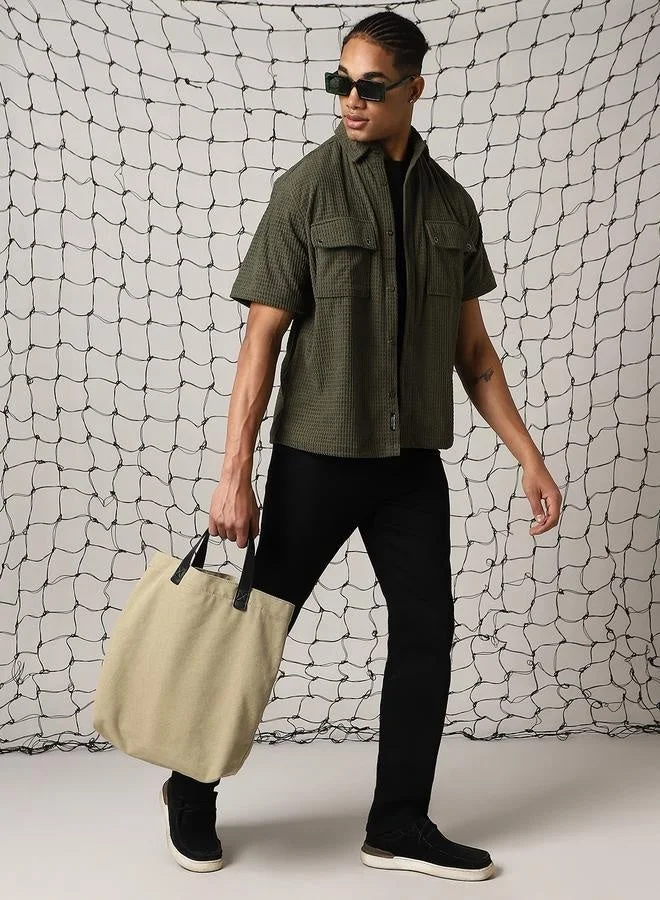 هوبرهولمي قميص رجالي أخضر داكن بمظهر عصري