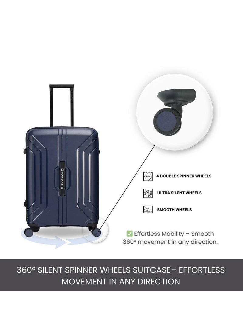 GIORDANO - Giordano Luggage Sets of 2 Hard Shell PP Durable Lightweight Checked Suitcase with Double Spinner Wheels, Secure Combination Lock Travel Bag, Unbreakable Hardcase Suitcase 2 Pcs Navy (M+L) - Image 1