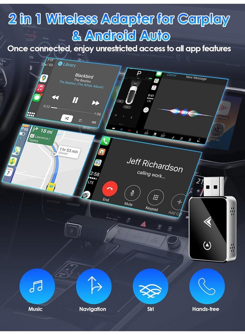 محول 2 في 1 يحوّل كار بلاي السلكي إلى CarPlay لاسلكي ويدعم كاربلاي و Android Auto، دونجل للتوصيل والتشغيل مع اتصال سريع وبث سلس، متوافق مع آيفون وأندرويد - Image 2