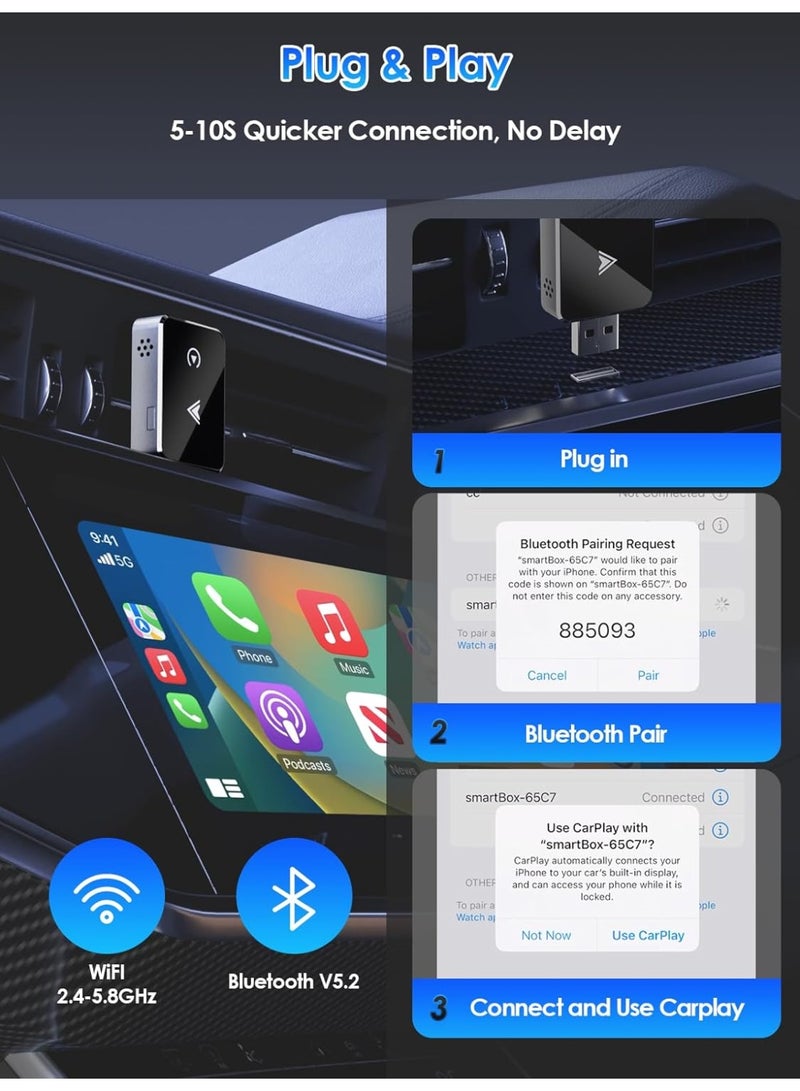 محول 2 في 1 يحوّل كار بلاي السلكي إلى CarPlay لاسلكي ويدعم كاربلاي و Android Auto، دونجل للتوصيل والتشغيل مع اتصال سريع وبث سلس، متوافق مع آيفون وأندرويد - Image 4