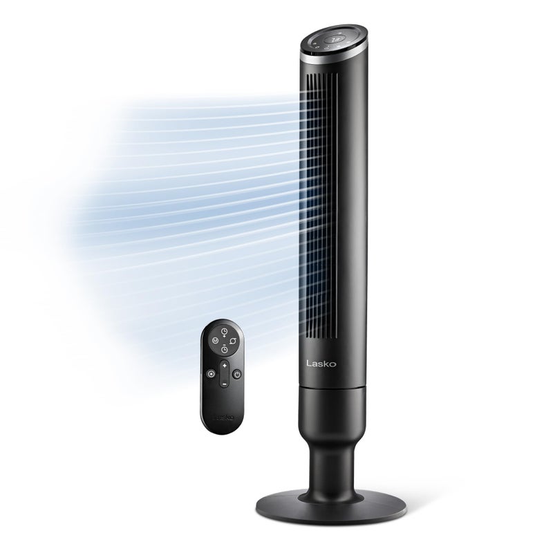 LASKO Apex Tower Fans Oscillating Quiet 42  29 fts Airflow 28 dB 90 Oscillation 12H Timer Air Filter for Hair  Dust Remote Black Floor Fans for Home Bedroom RST200