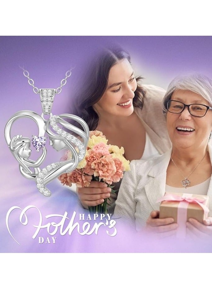 Zifeel Mother and Child Love Heart Pendant Necklace, Mothers Day Gift,  925 Sterling Silver Birthstone Necklace for Women, Mothers Day Valentines, Anniversary, Birthday,  Jewelry Gifts for Mom, Women, Wife Grandma... - Image 4