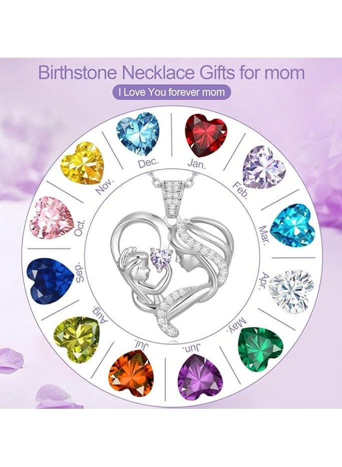 Zifeel Mother and Child Love Heart Pendant Necklace, Mothers Day Gift,  925 Sterling Silver Birthstone Necklace for Women, Mothers Day Valentines, Anniversary, Birthday,  Jewelry Gifts for Mom, Women, Wife Grandma... - Image 3