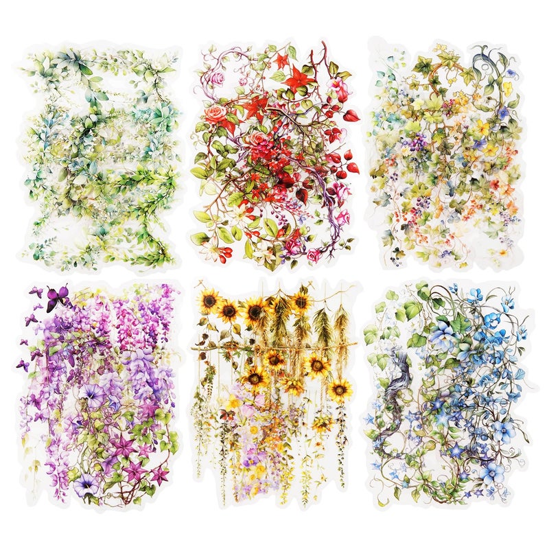 AuriicLeaf Floral Vine PET Stickers, 120 Pcs Large Botanical Ephemera for Scrapbooking, Journaling, DIY Crafting, and Art Supplies - Image 1