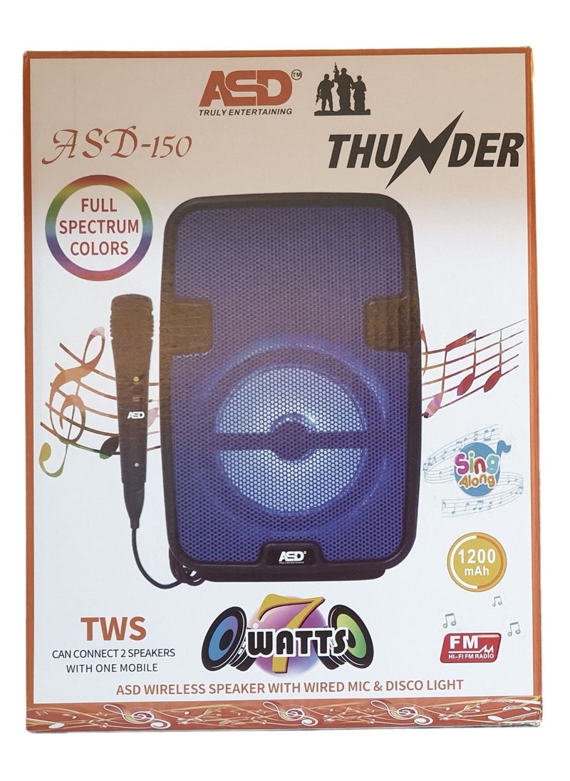 ASD - ASD-150 Thunder Wireless Speaker with Wired Mic and Disco Light - Image 1