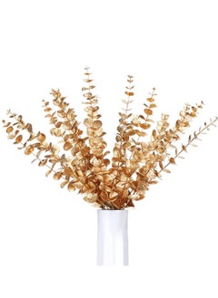Mordely Artificial Eucalyptus Leaves Gold Eucalyptus Stems Artificial Eucalyptus Leaves Decor Fake Plastic Eucalyptus Plant for Home Decor 20PCS 15inch  - Image 1