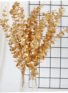 Mordely Artificial Eucalyptus Leaves Gold Eucalyptus Stems Artificial Eucalyptus Leaves Decor Fake Plastic Eucalyptus Plant for Home Decor 20PCS 15inch  - Image 2