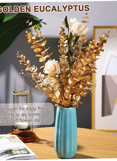 Mordely Artificial Eucalyptus Leaves Gold Eucalyptus Stems Artificial Eucalyptus Leaves Decor Fake Plastic Eucalyptus Plant for Home Decor 20PCS 15inch  - Image 3