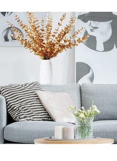 Mordely Artificial Eucalyptus Leaves Gold Eucalyptus Stems Artificial Eucalyptus Leaves Decor Fake Plastic Eucalyptus Plant for Home Decor 20PCS 15inch  - Image 5