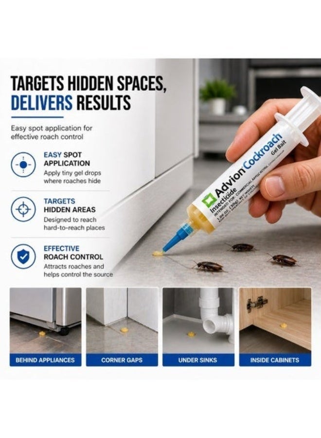 ADVISION Advion Cockroach Gel Bait 30g Powerful Roach Killer, Fast Acting Insecticide Gel for Home Kitchen & Bathroom, Long Lasting Pest Control Solution - Image 2