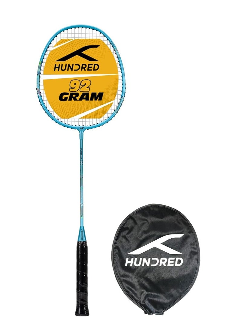 HUNDRED Powertek 200 PRO Badminton Racquet with Head Cover | Size: Standard, Grip Size : G5 | Strung | Aluminium | For Intermediate Players | Weight: 92 grams | Maximum String Tension - 18-20lbs - Image 1