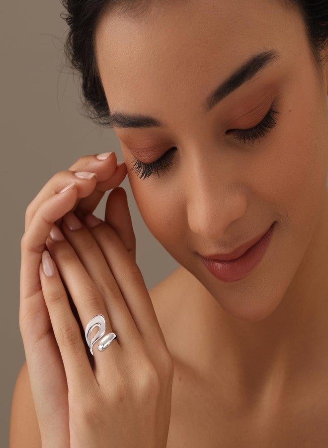 LeCalla Rings for Women | 925 Sterling Silver Chunky Teardrop Water Drop Ring | Open Adjustable Waterdrop Ring for Women(Size-7 No.) - Image 2