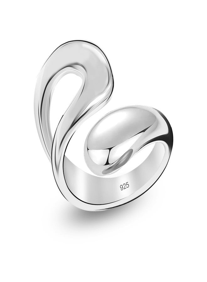 LeCalla Rings for Women | 925 Sterling Silver Chunky Teardrop Water Drop Ring | Open Adjustable Waterdrop Ring for Women(Size-7 No.) - Image 1