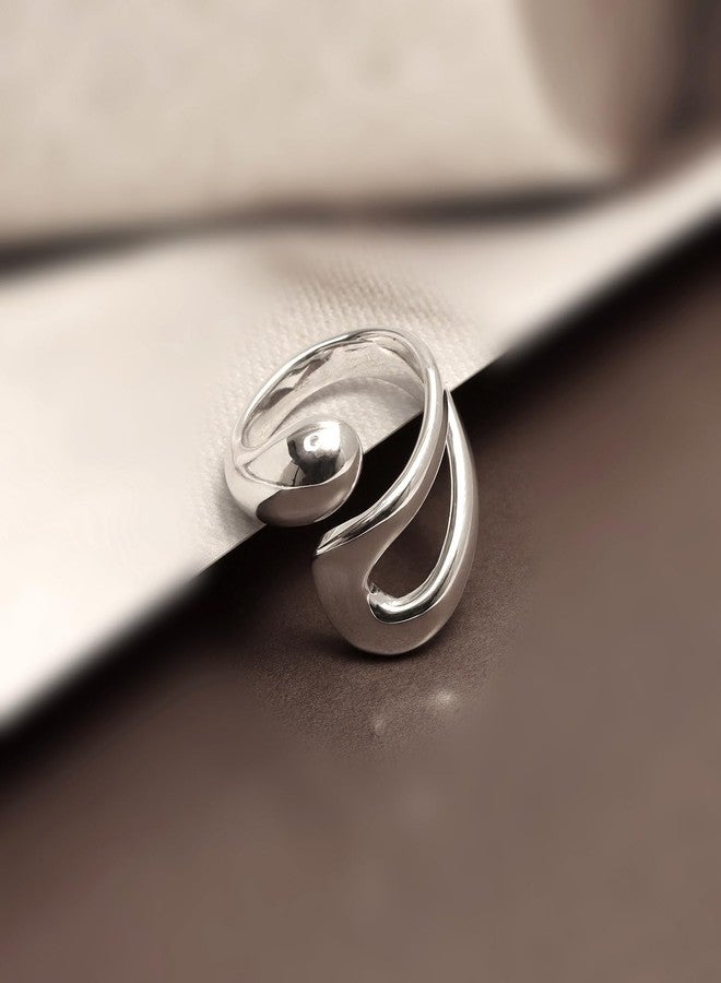 LeCalla Rings for Women | 925 Sterling Silver Chunky Teardrop Water Drop Ring | Open Adjustable Waterdrop Ring for Women(Size-7 No.) - Image 3