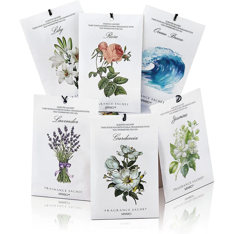 MYARO 12 Packs Scented Sachets for Drawer and Closet, Long-Lasting Sachets Bags Home Fragrance 6 Scents Option- Lavender, Rose, Jasmine, Ocean, Gardenia, Lily - Image 1