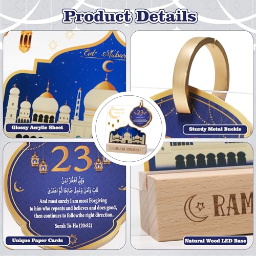 YLQQYL Ramadan Calendar Decorations,Upgrade the Bilingual Quran Quotations,Acrylic Eid Light with Countdown Calendar for Home Decor, Mubarak Gift for Table Centerpieces - Image 4