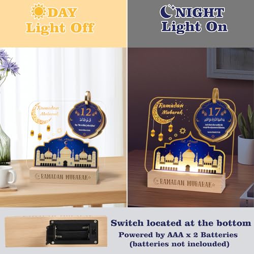 YLQQYL Ramadan Calendar Decorations,Upgrade the Bilingual Quran Quotations,Acrylic Eid Light with Countdown Calendar for Home Decor, Mubarak Gift for Table Centerpieces - Image 3