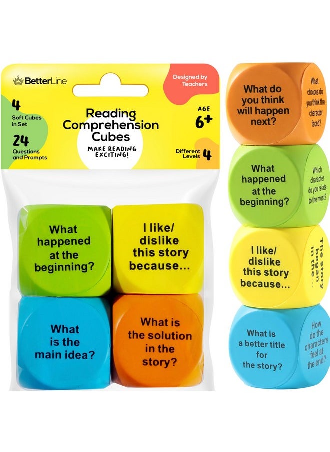 BETTERLINE Interactive Reading Comprehension Cubes Set - Educational Learning Dice for Kids, Teachers, and Parents - 4 Levels, 24 Questions - Learning Games for Kids, Classroom and Home Learning Tools  - Image 1