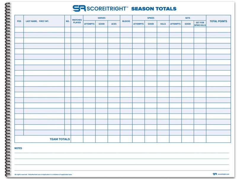 Score It Right Volleyball Scorebook – 24 Match Spiral Volleyball Scorebook with Season Totals and Team Roster Sheet – Premium Paper Volleyball Score Sheet for Rally Scoring and Detailed Instructions - Image 5
