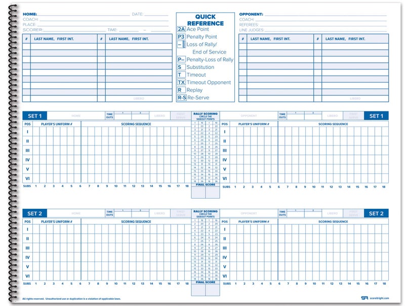 Score It Right Volleyball Scorebook – 24 Match Spiral Volleyball Scorebook with Season Totals and Team Roster Sheet – Premium Paper Volleyball Score Sheet for Rally Scoring and Detailed Instructions - Image 3