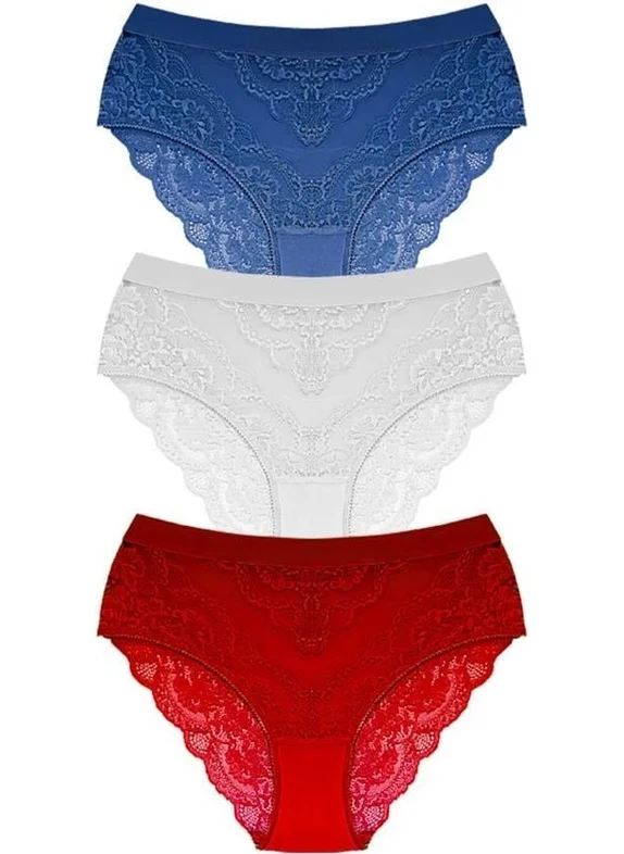 COTTONHILL Lace Transparent Back Plus Size Bikini Panties 3-Pack-2