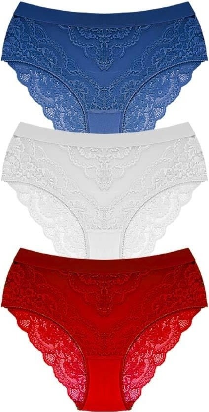 COTTONHILL Lace Transparent Back Plus Size Bikini Panties 3-Pack-2  - Image 1