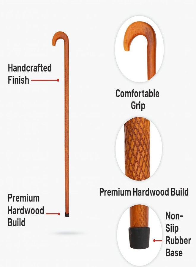 STANDARD CANE Wooden Walking Stick for Seniors | Handcrafted Cane with Curved Handle & Anti-Slip Rubber Tip | Lightweight, Durable Wooden Support Stick for Elderly Men & Women - Image 3