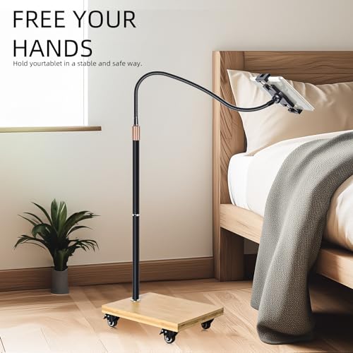 wishacc Tablet Floor Stand with Adjustable Gooseneck Mount, Swivels and Wheels for Bedside, Compatible with iPad, Galaxy Tab, Kindle and Phones - Image 4