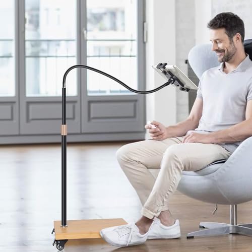wishacc Tablet Floor Stand with Adjustable Gooseneck Mount, Swivels and Wheels for Bedside, Compatible with iPad, Galaxy Tab, Kindle and Phones - Image 5