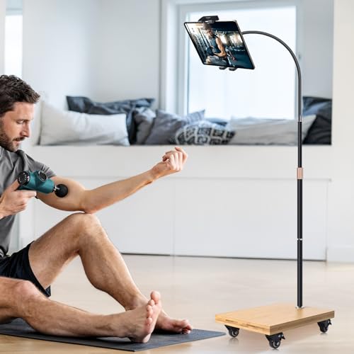 wishacc Tablet Floor Stand with Adjustable Gooseneck Mount, Swivels and Wheels for Bedside, Compatible with iPad, Galaxy Tab, Kindle and Phones - Image 3