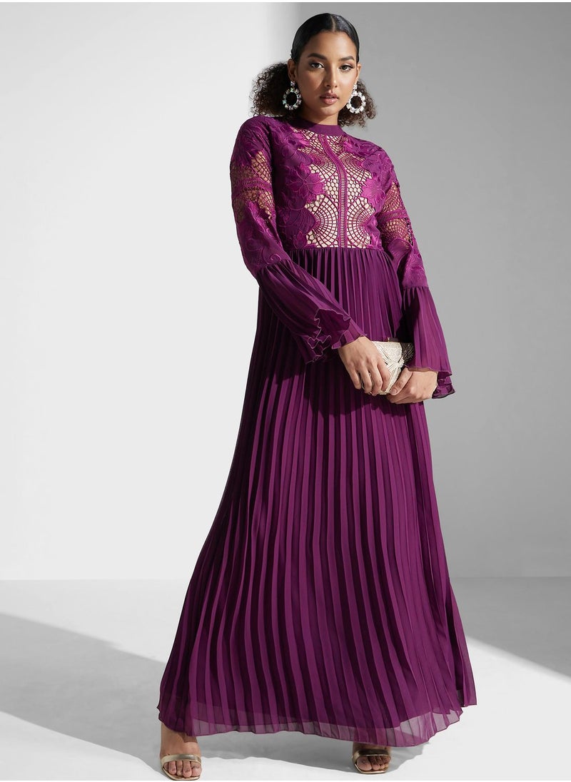 Frock and Frill - Lace Detail Pleated Dress - Image 1
