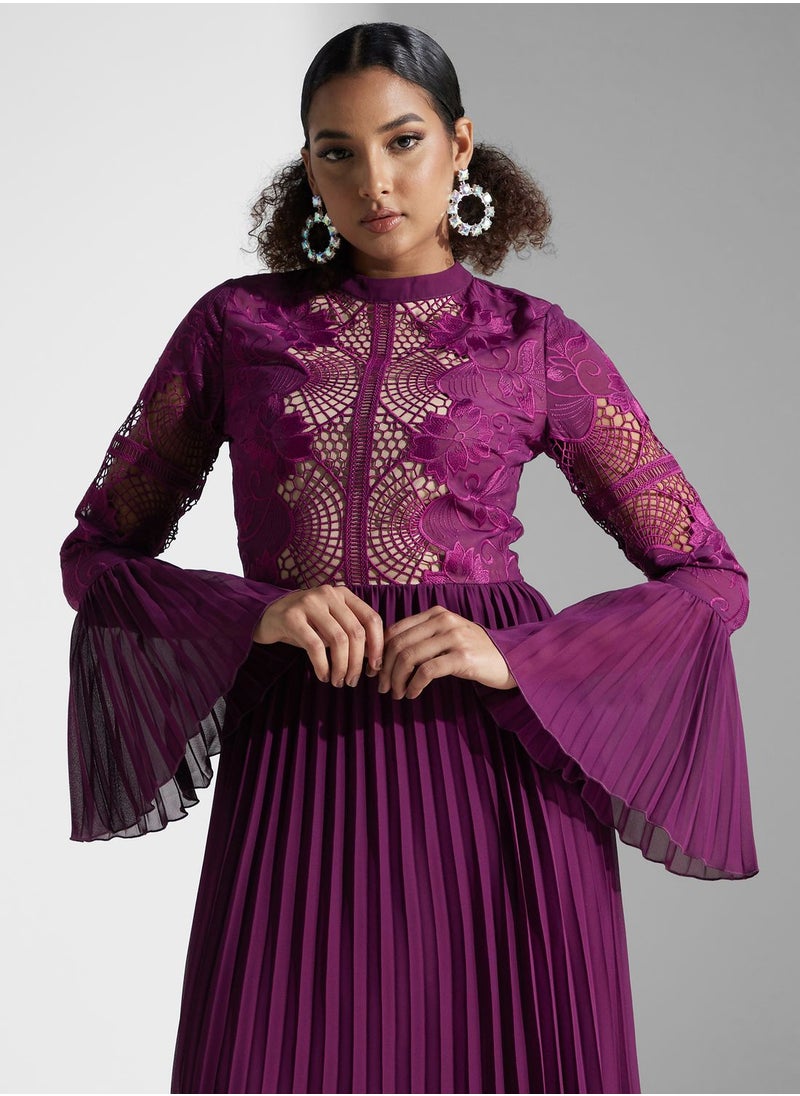 Frock and Frill - Lace Detail Pleated Dress - Image 1
