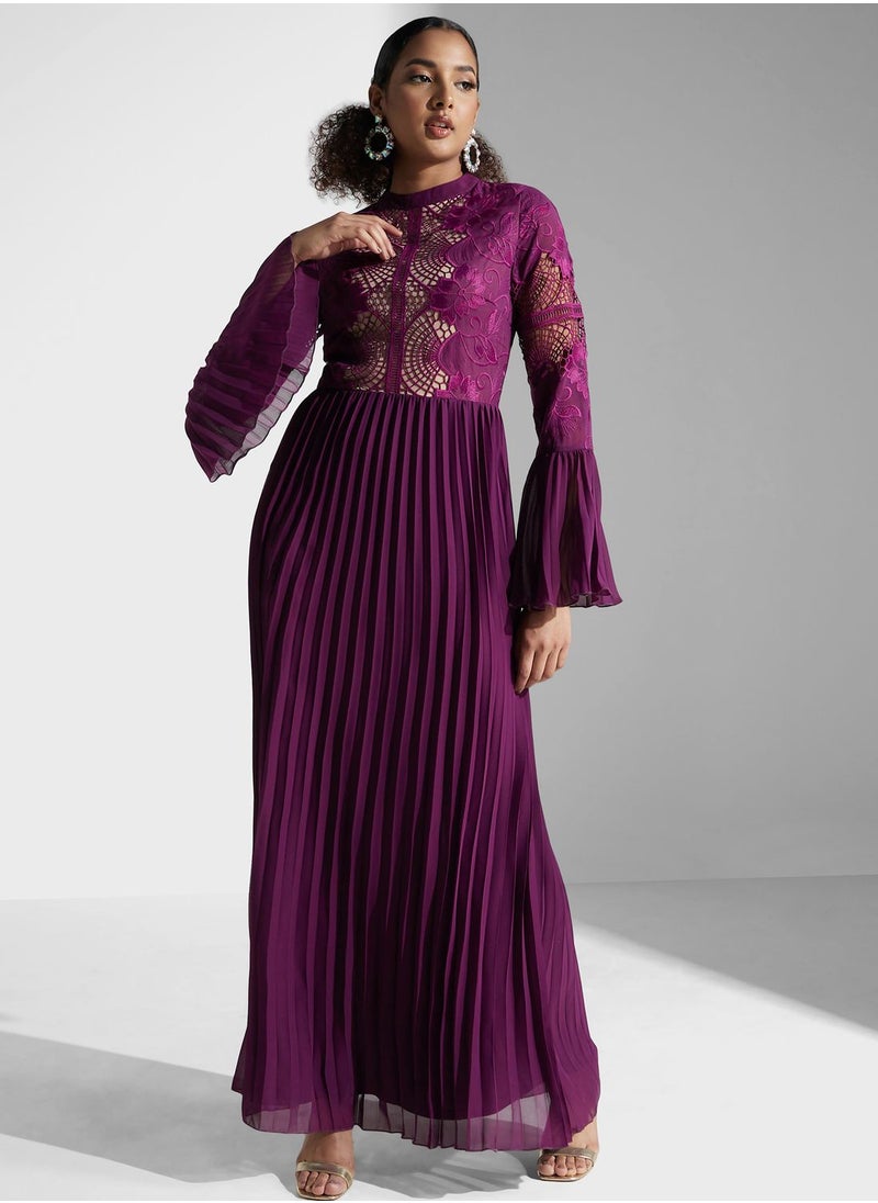 Frock and Frill - Lace Detail Pleated Dress - Image 1
